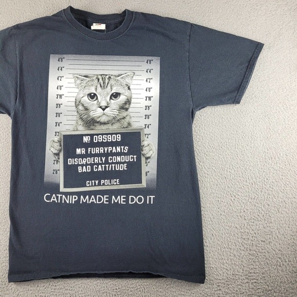 Catnip‎ Made Me Do It Shirt Mens Medium Black Funny Cat Lovers Graphic Print Tee - Picture 6 of 11